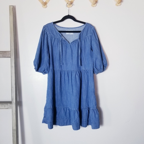 Old Navy Other - OLD NAVY GIRL'S PUFFED SLEEVES TIERED JEAN DRESS SIZE LARGE 10/12